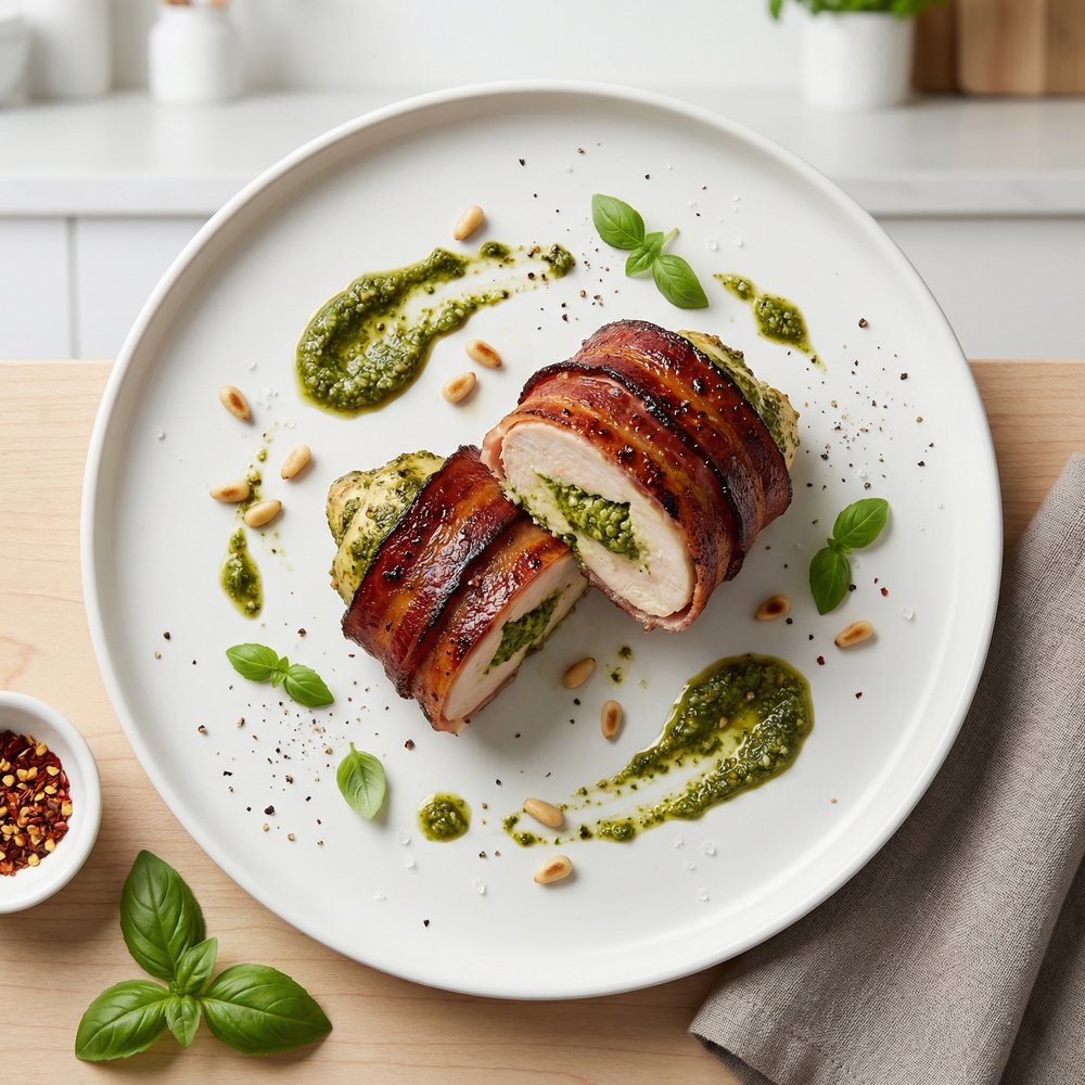 Bacon-Wrapped Chicken with Basil Pesto