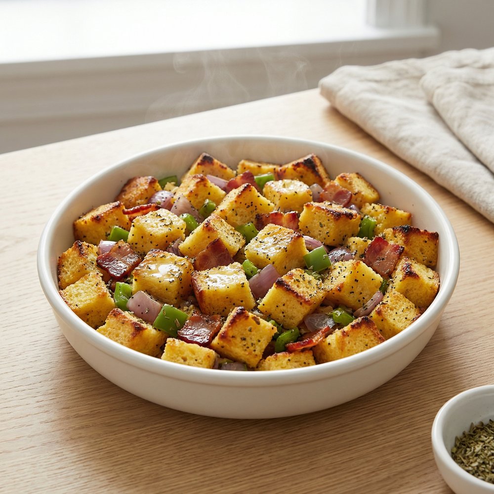 Cornbread Bacon Stuffing with Bell Peppers