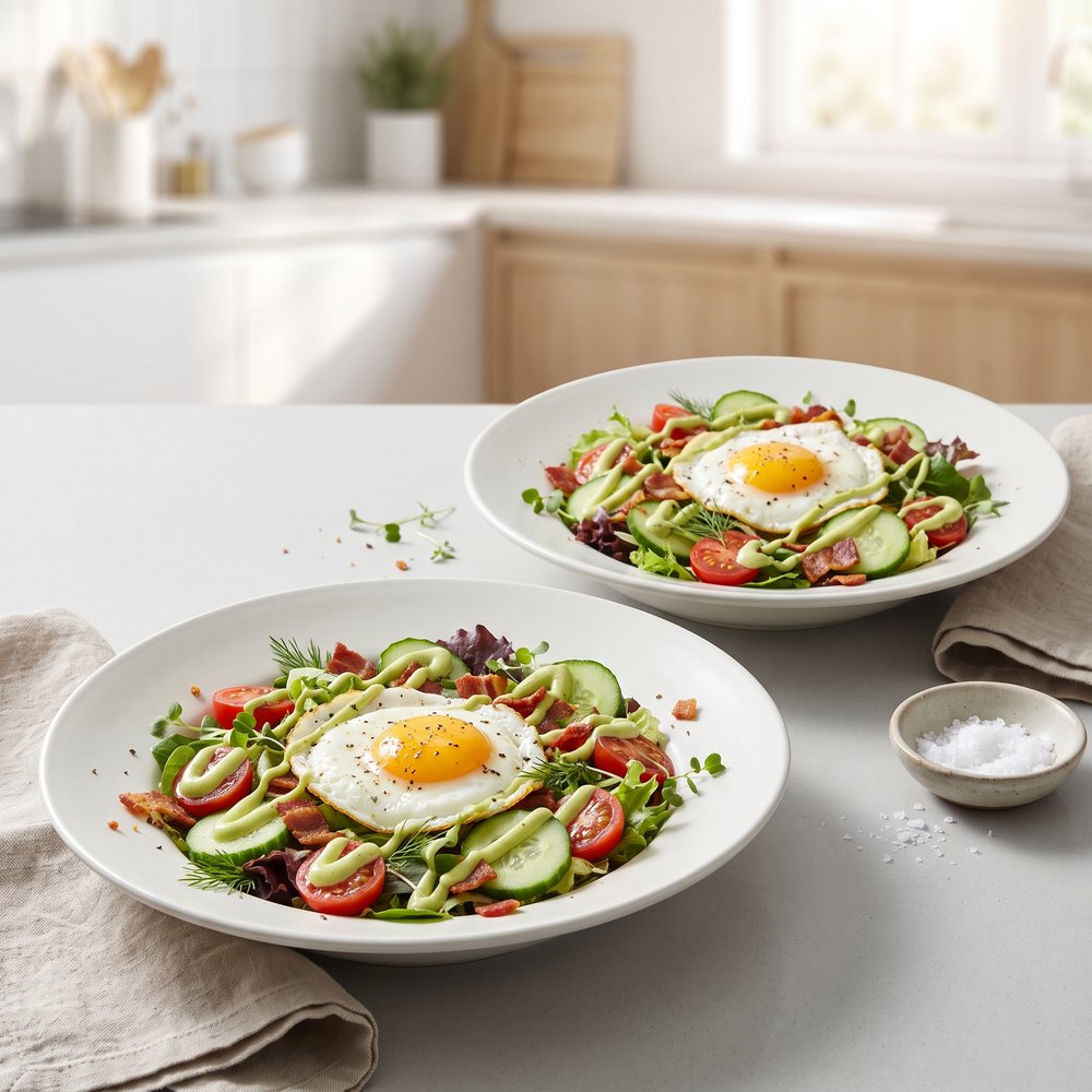 Bacon and Egg Breakfast Salad with Avocado Dressing