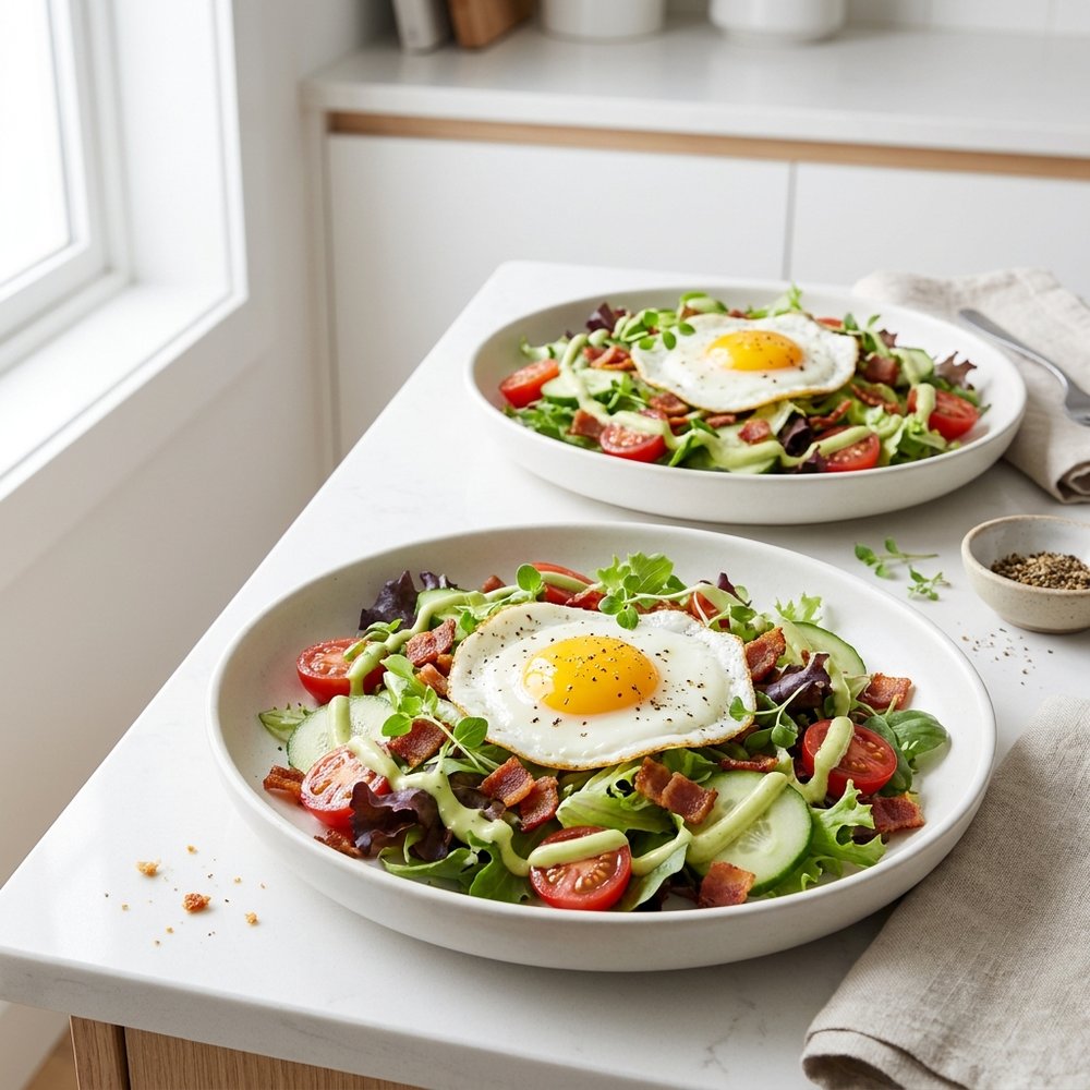 Bacon and Egg Breakfast Salad with Avocado Dressing