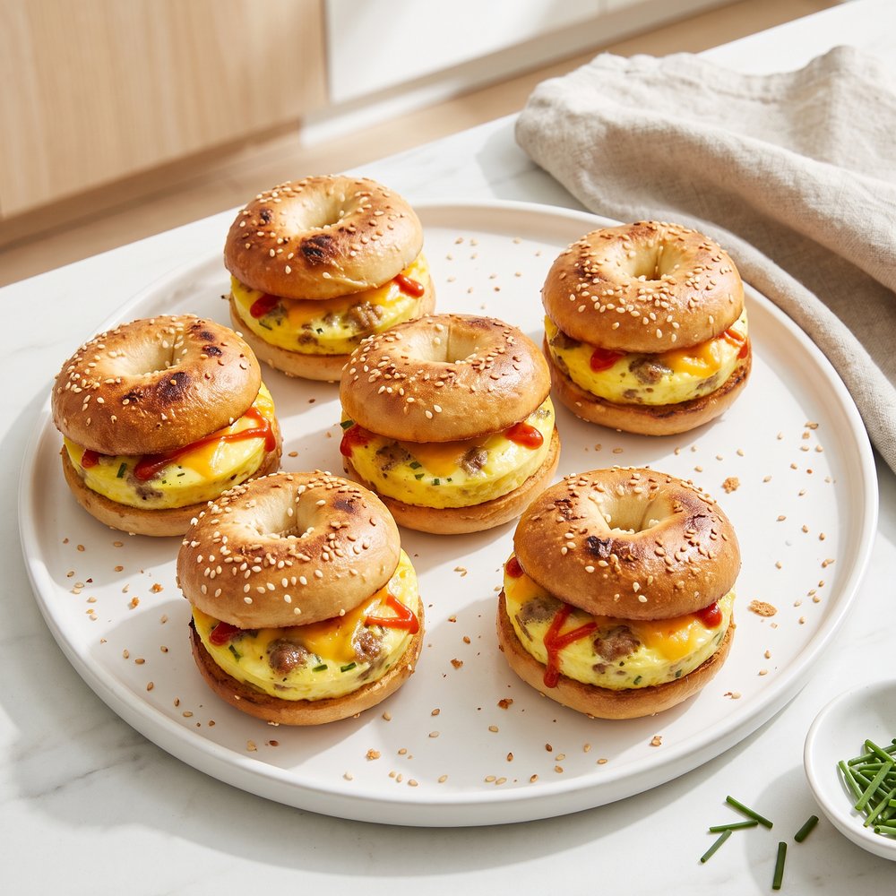 Bagel Pan Baked Egg Sandwiches