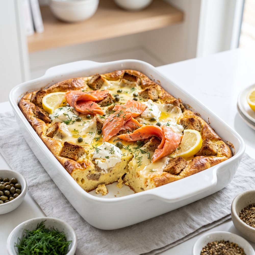 Bagel and Smoked Salmon Breakfast Bake