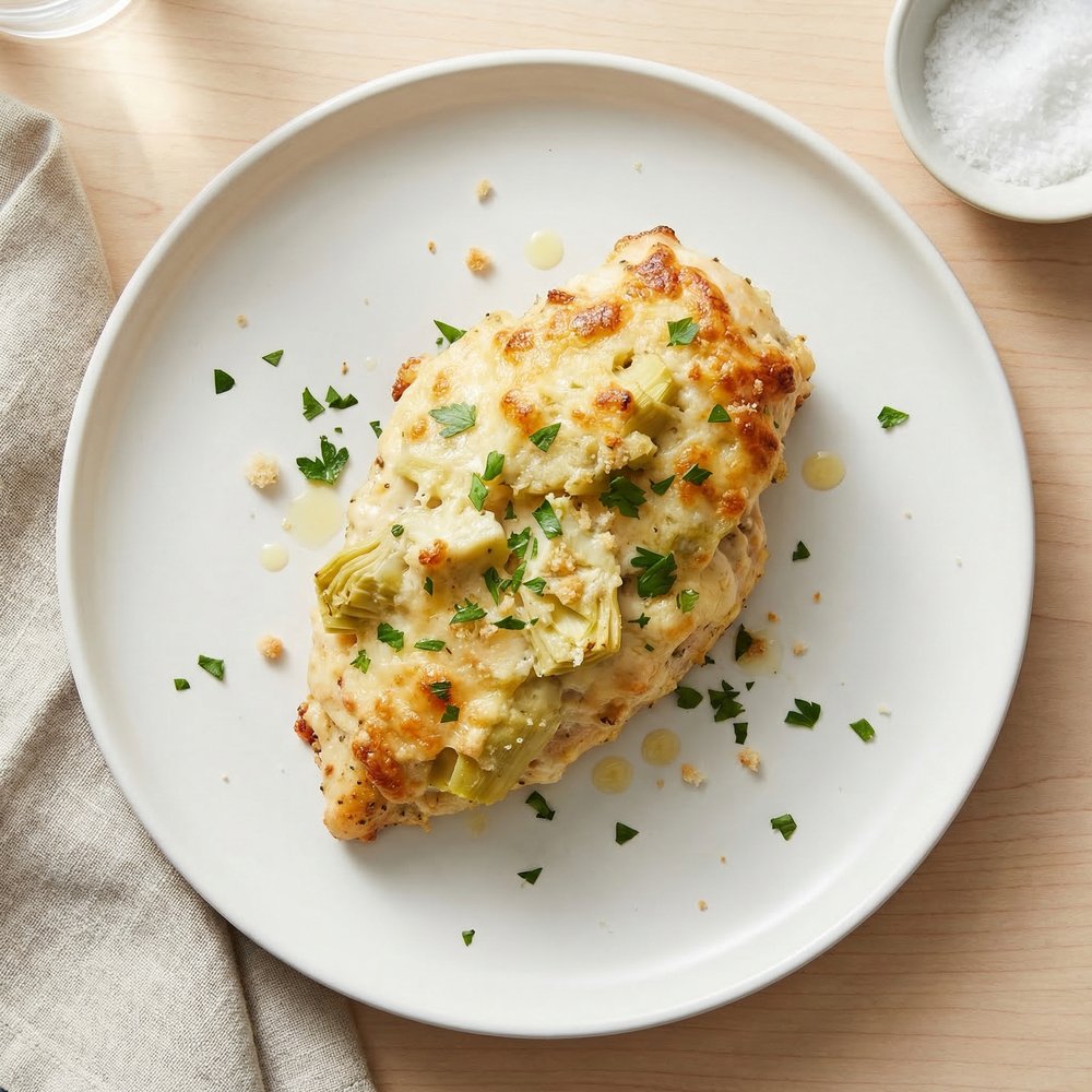 Baked Chicken with Creamy Artichoke-Parmesan Crust