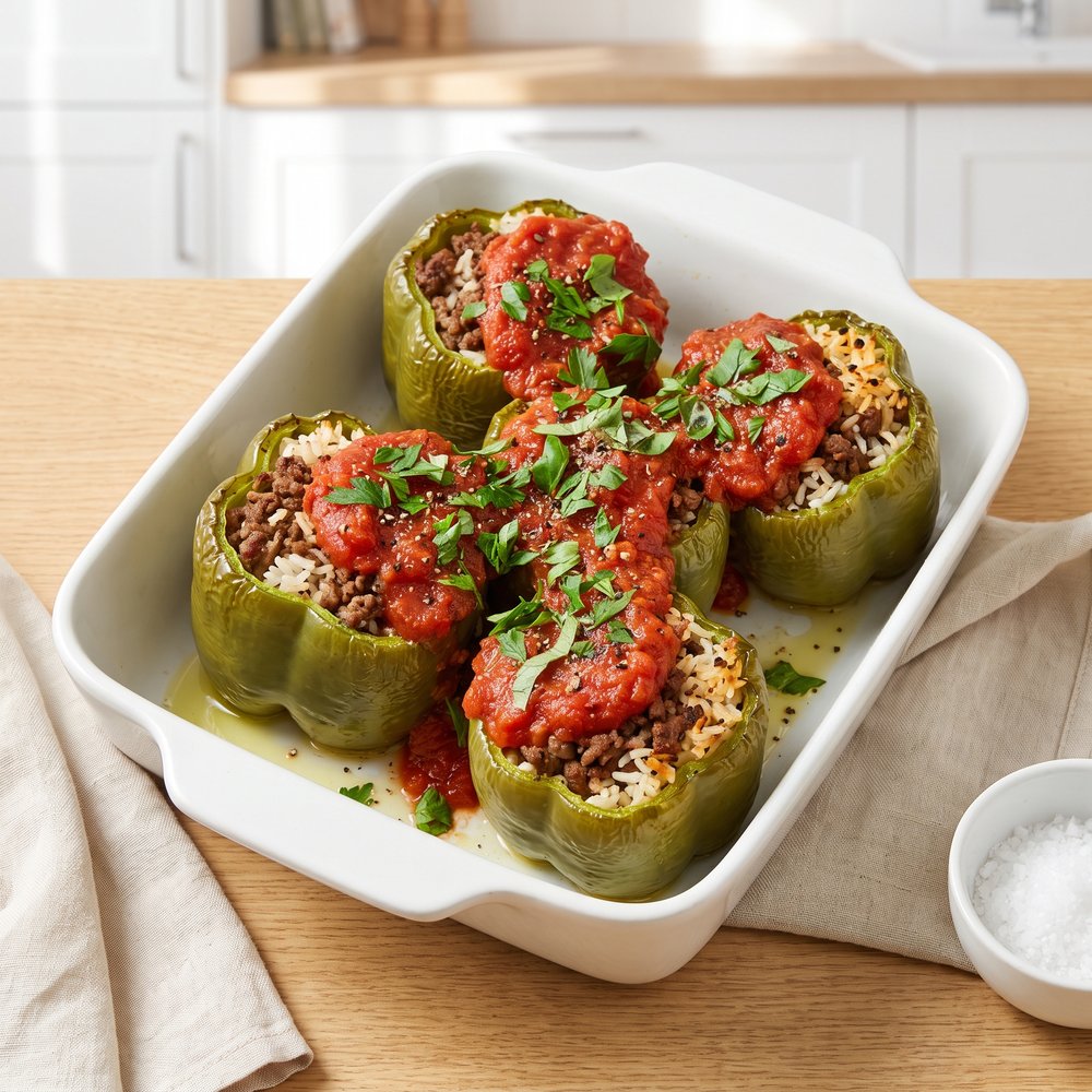 Baked Beef and Rice Stuffed Bell Peppers