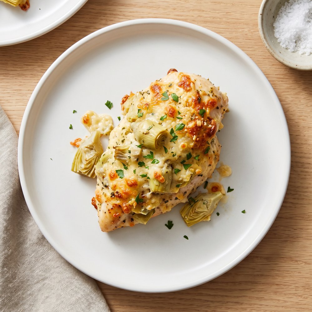 Baked Chicken with Creamy Artichoke-Parmesan Crust