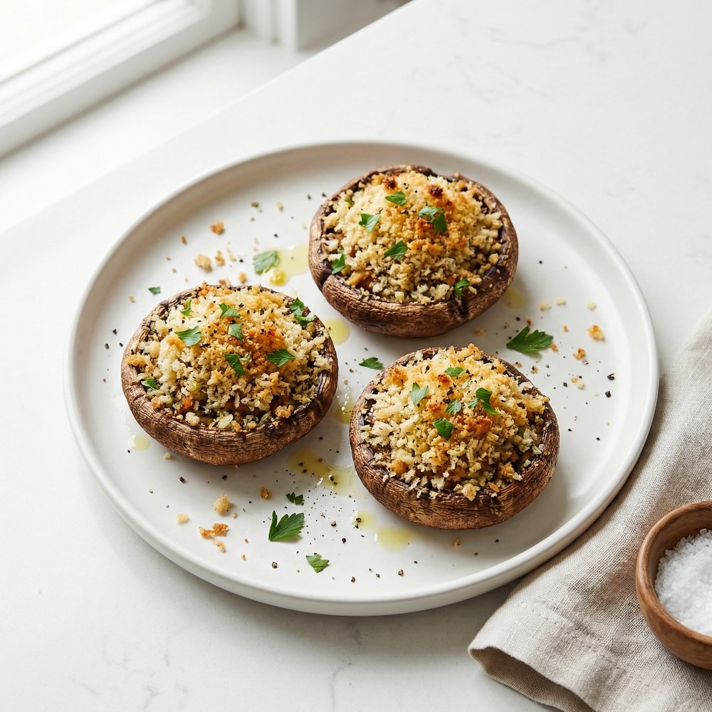 Portobello Mushrooms Filled with Clam-Parmesan Stuffing