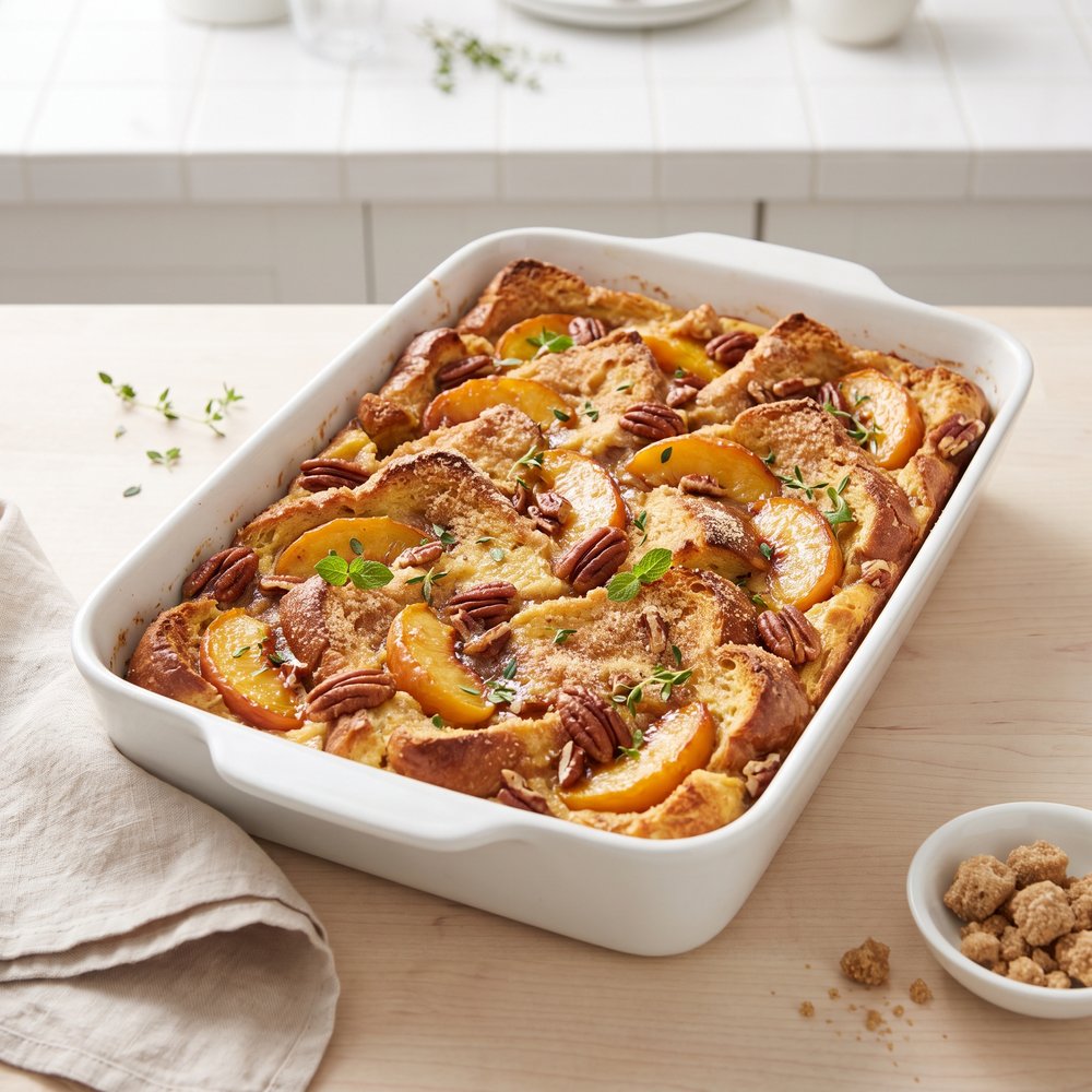 Baked French Toast with Peaches and Cream