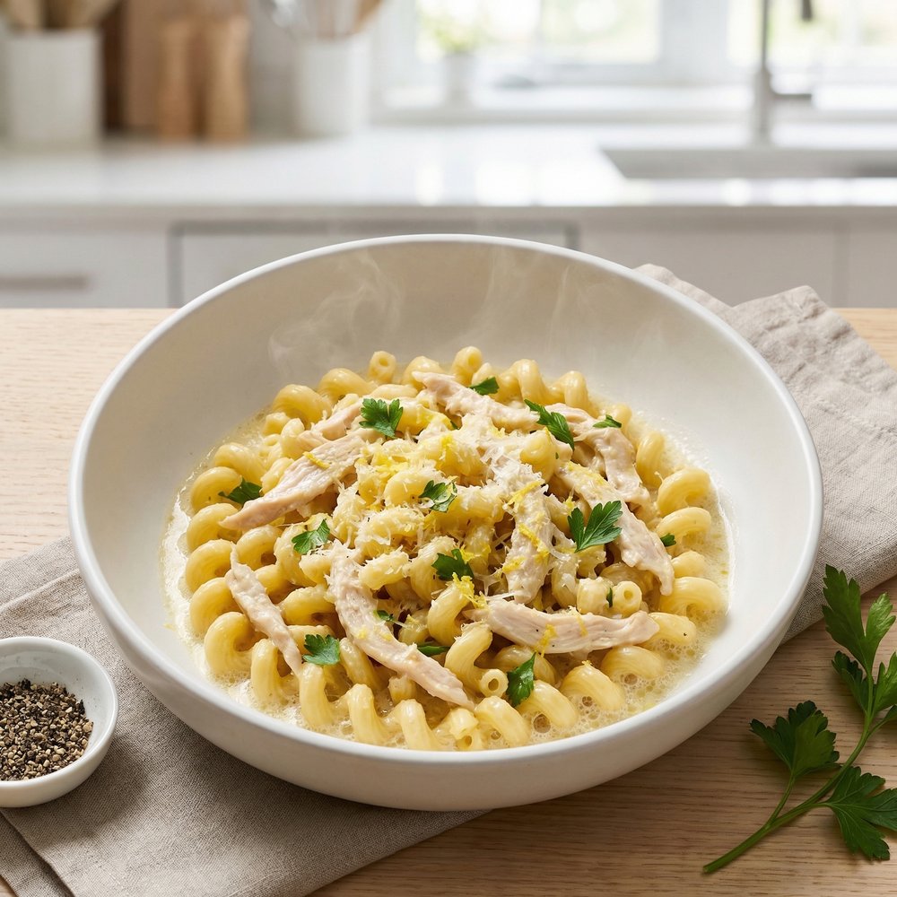 Cream Cheese Lemon Chicken Cavatappi Bake
