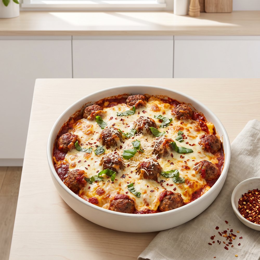 Baked Meatball and Cheese Ravioli Casserole