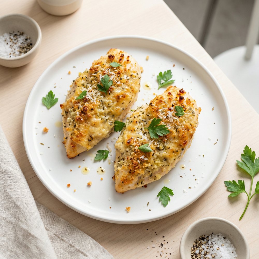 Parmesan-Mayo Crusted Chicken Breasts with Herbed Bread Crumbs