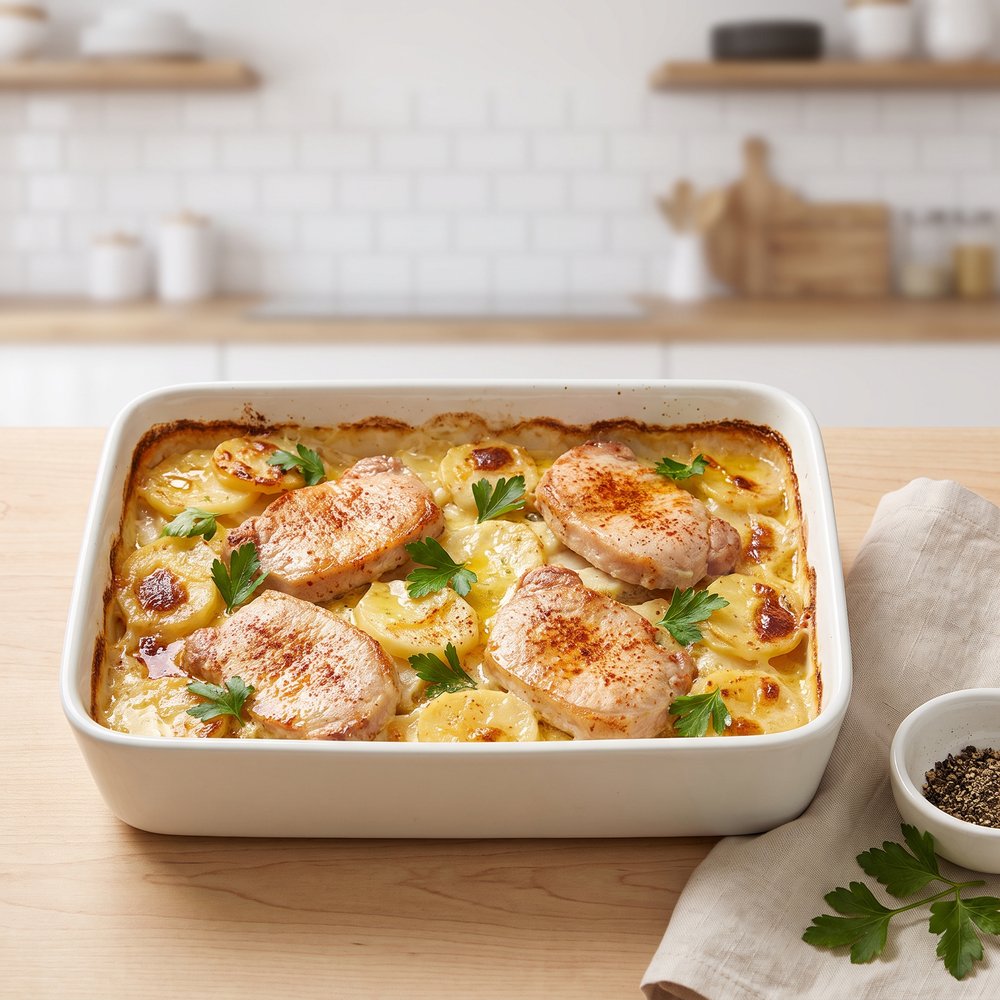 Baked Pork Chops with Creamy Scalloped Potatoes