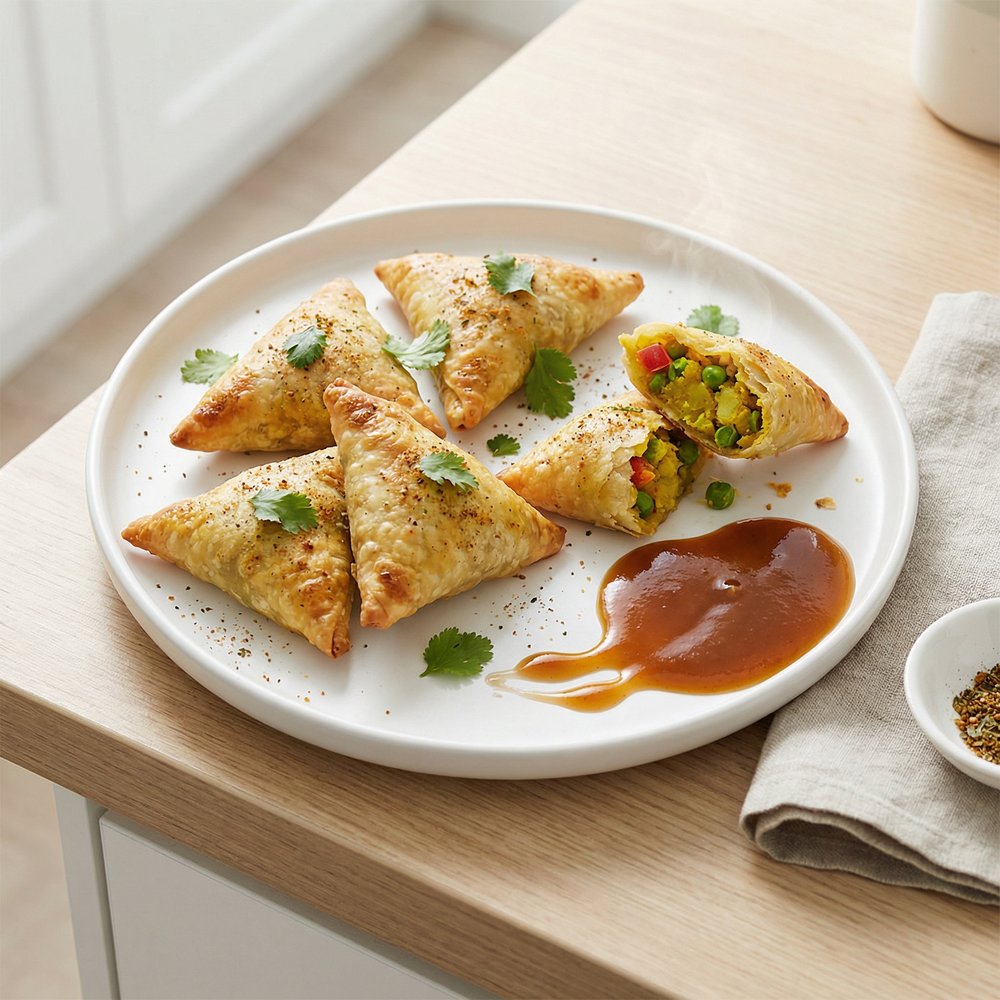 Oven-Baked Indian Samosas with Potato and Pea Filling