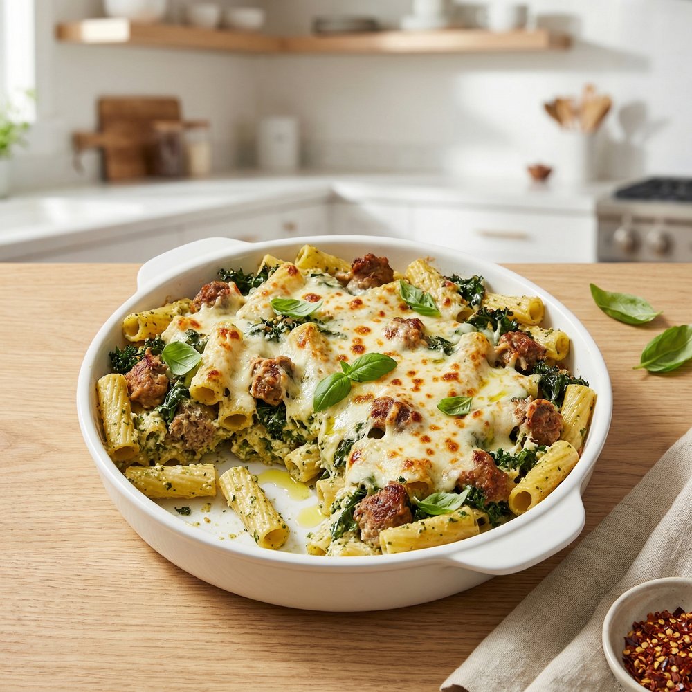 Ricotta-Pesto Pasta with Sausage and Kale