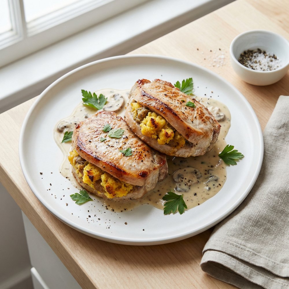 Oven-Baked Pork Chops with Corn Bread Stuffing