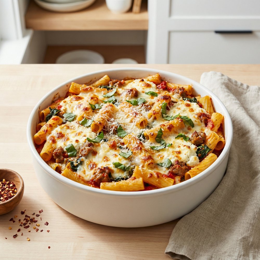 Sausage and Spinach Baked Ziti