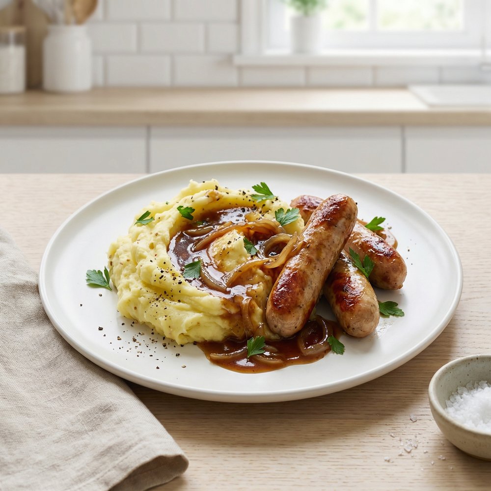 Classic Bangers & Mash with Rich Onion Gravy