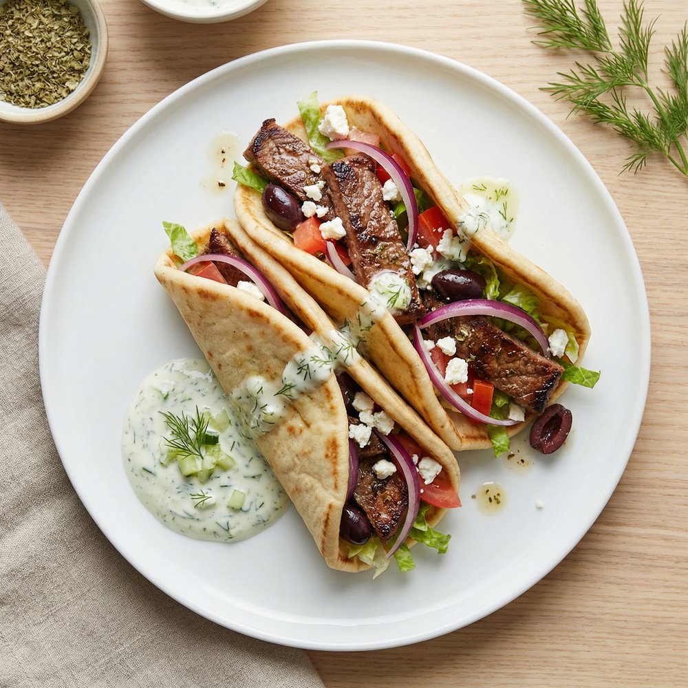 Greek-Style Beef Gyros with Tzatziki