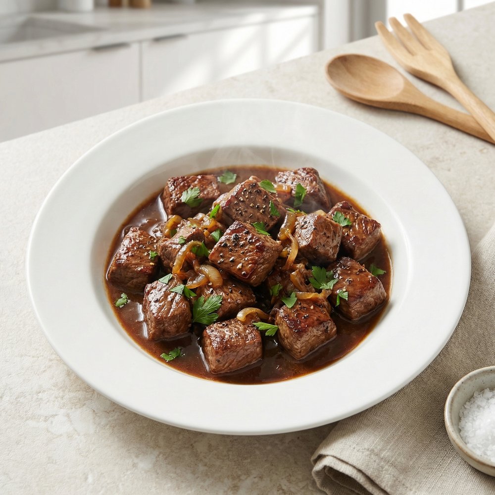 Tender Beef Tips in Rich Gravy