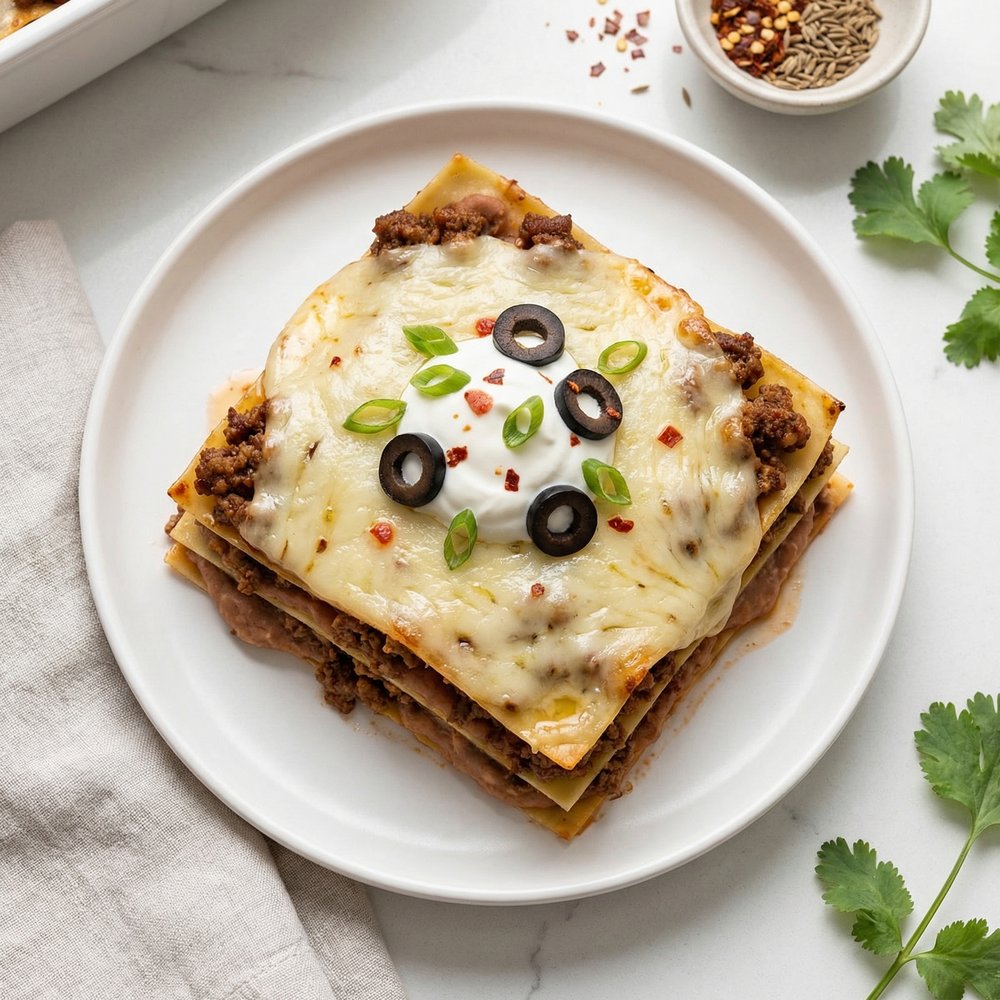 Layered Tex-Mex Lasagna Noodle Bake