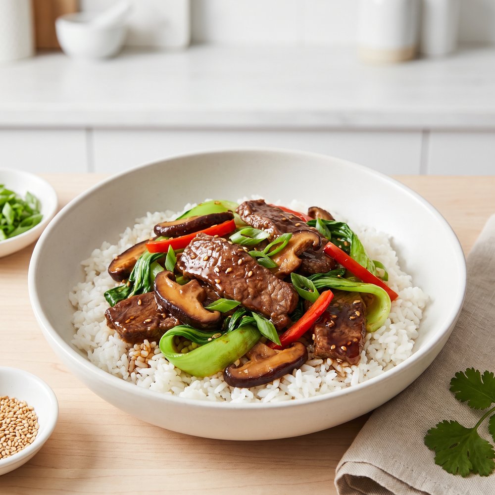 Beef and Bok Choy Stir-Fry with Shiitake