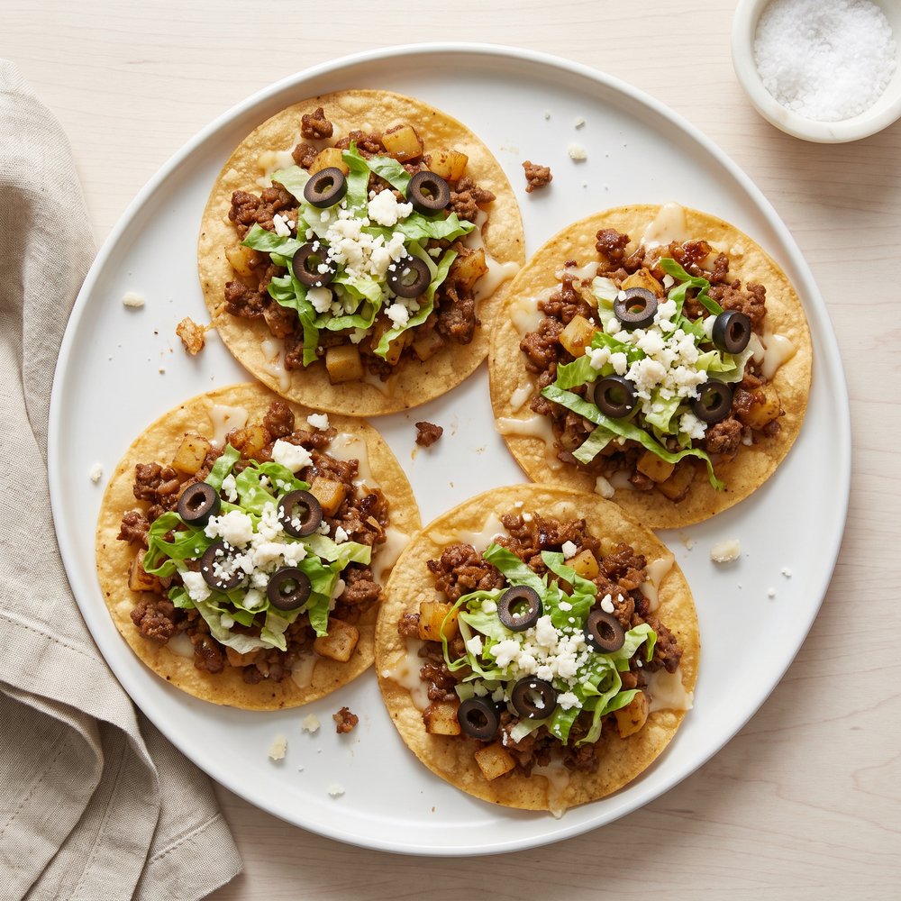 Beef and Potato Tostadas with Crunchy Shells