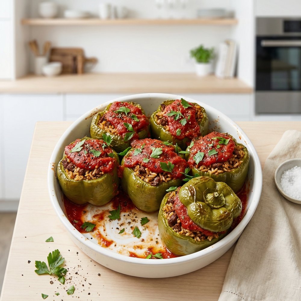 Baked Beef and Rice Stuffed Bell Peppers