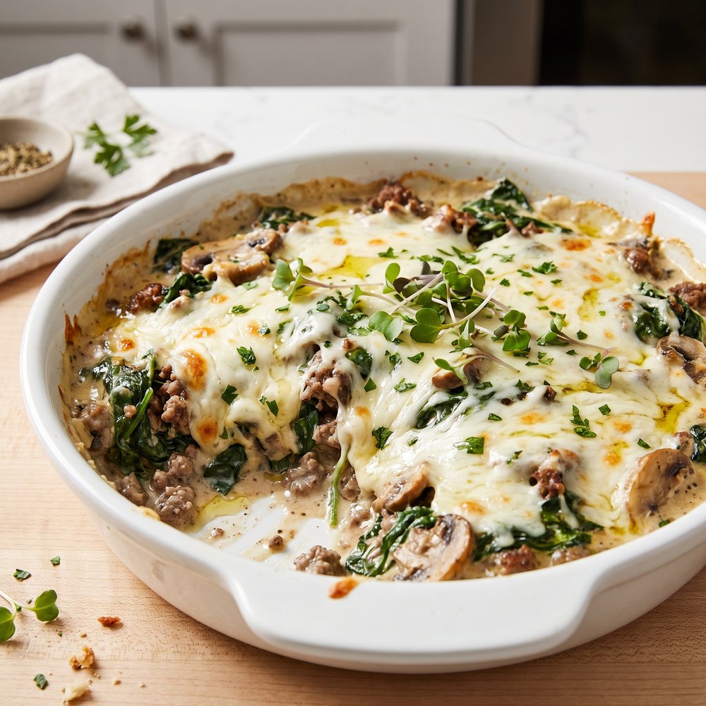 Beef and Spinach Baked Casserole