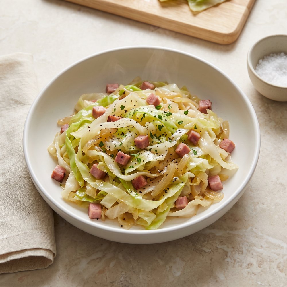 Beer-Braised Cabbage with Canadian Bacon