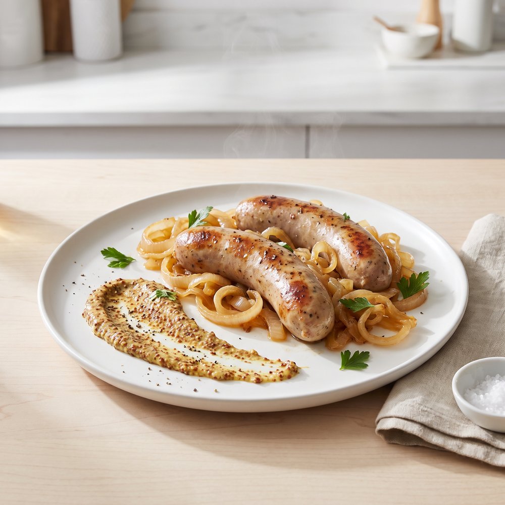 Beer-Simmered Bratwurst with Onions