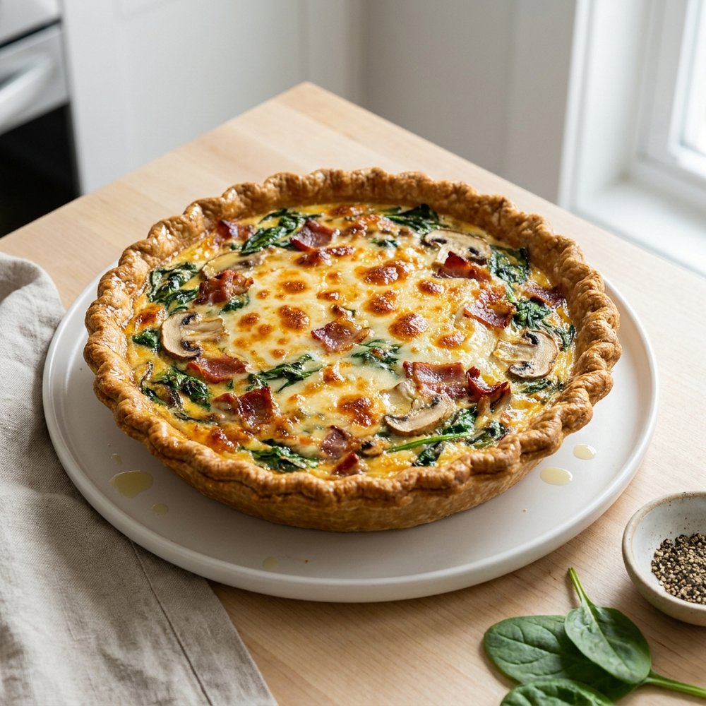 Belle and Chron's Mushroom-Spinach Quiche with Bacon