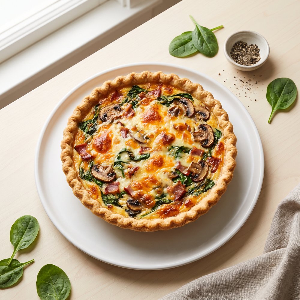 Belle and Chron's Mushroom-Spinach Quiche with Bacon