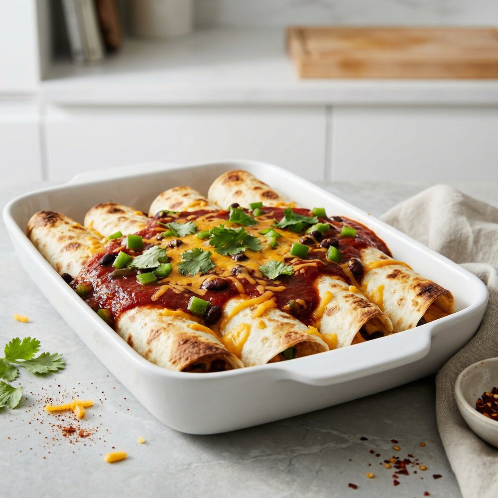 Rice and Black Bean Enchiladas with Cheddar