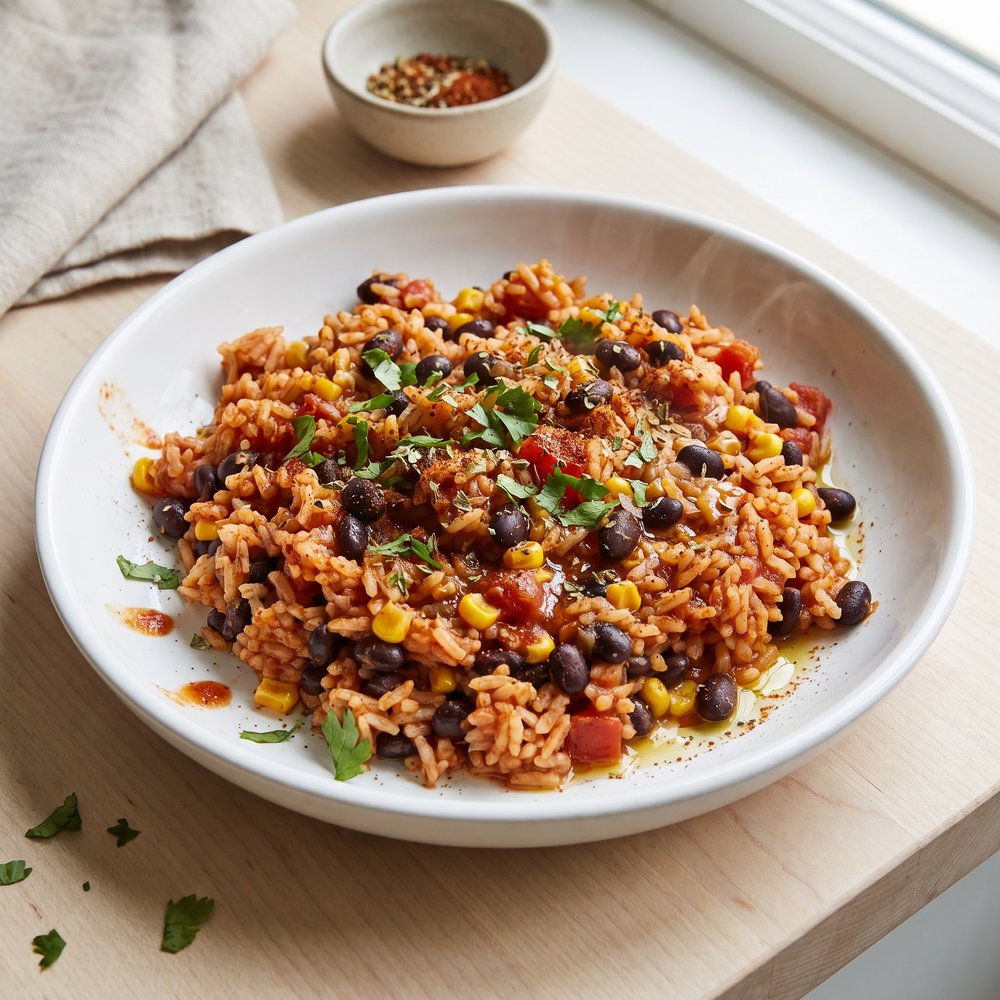 Black Beans with Rice, Corn, and Herbs (Mexican-Inspired)