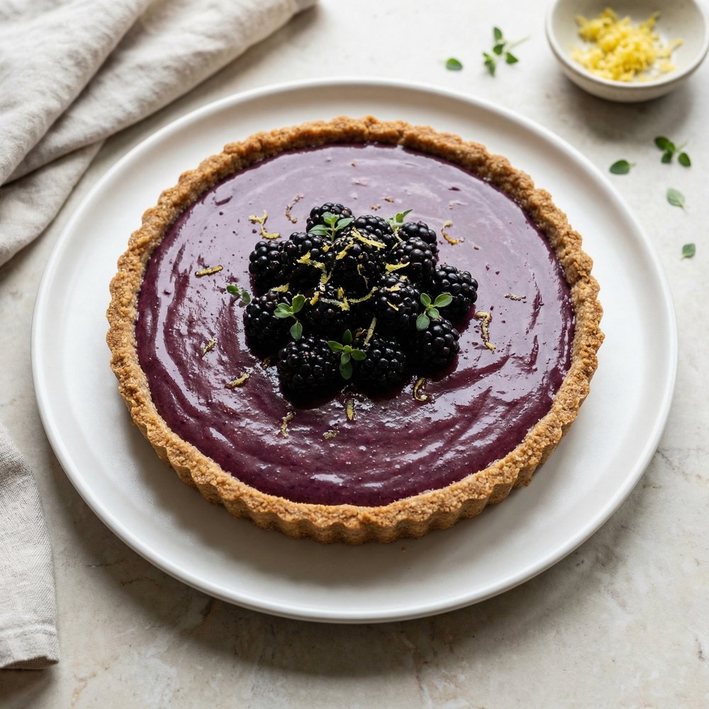 Blackberry Curd Tart in Almond–Whole Wheat Crust
