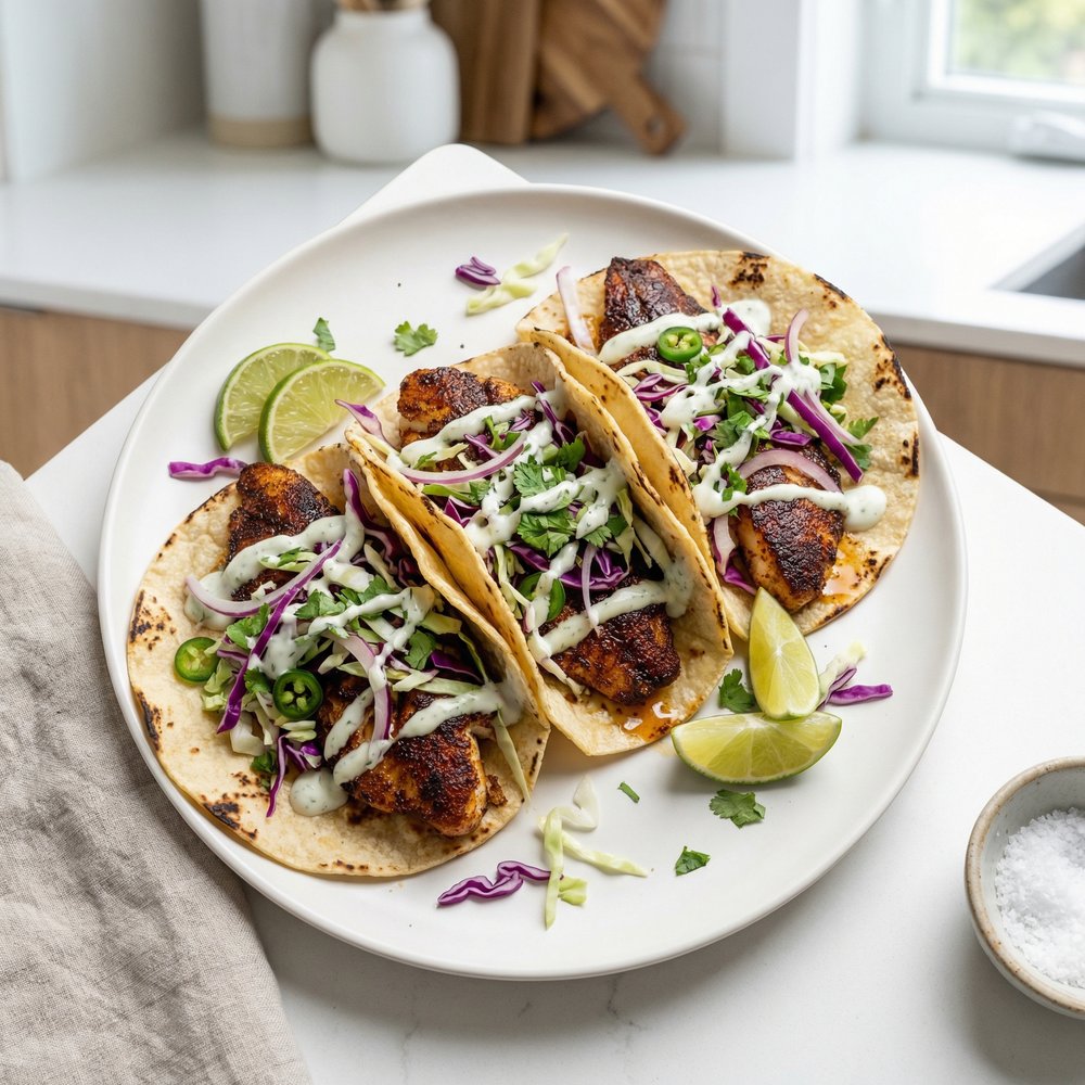 Fish Tacos With Cabbage Salsa and Yogurt Sauce