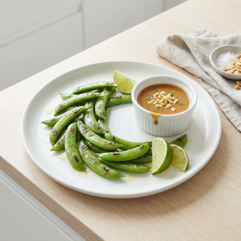 Blistered Sugar Snap Peas with Peanut-Lime Dip