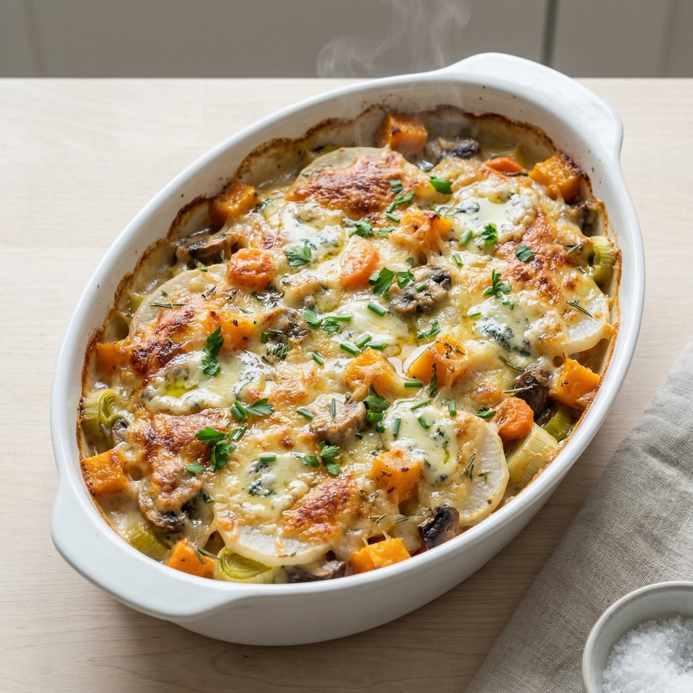Blue Cheese and Turnip Vegetable Gratin