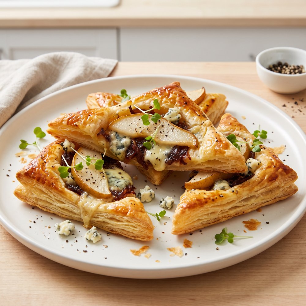 Blue Cheese and Pear Puff Pastry Triangles