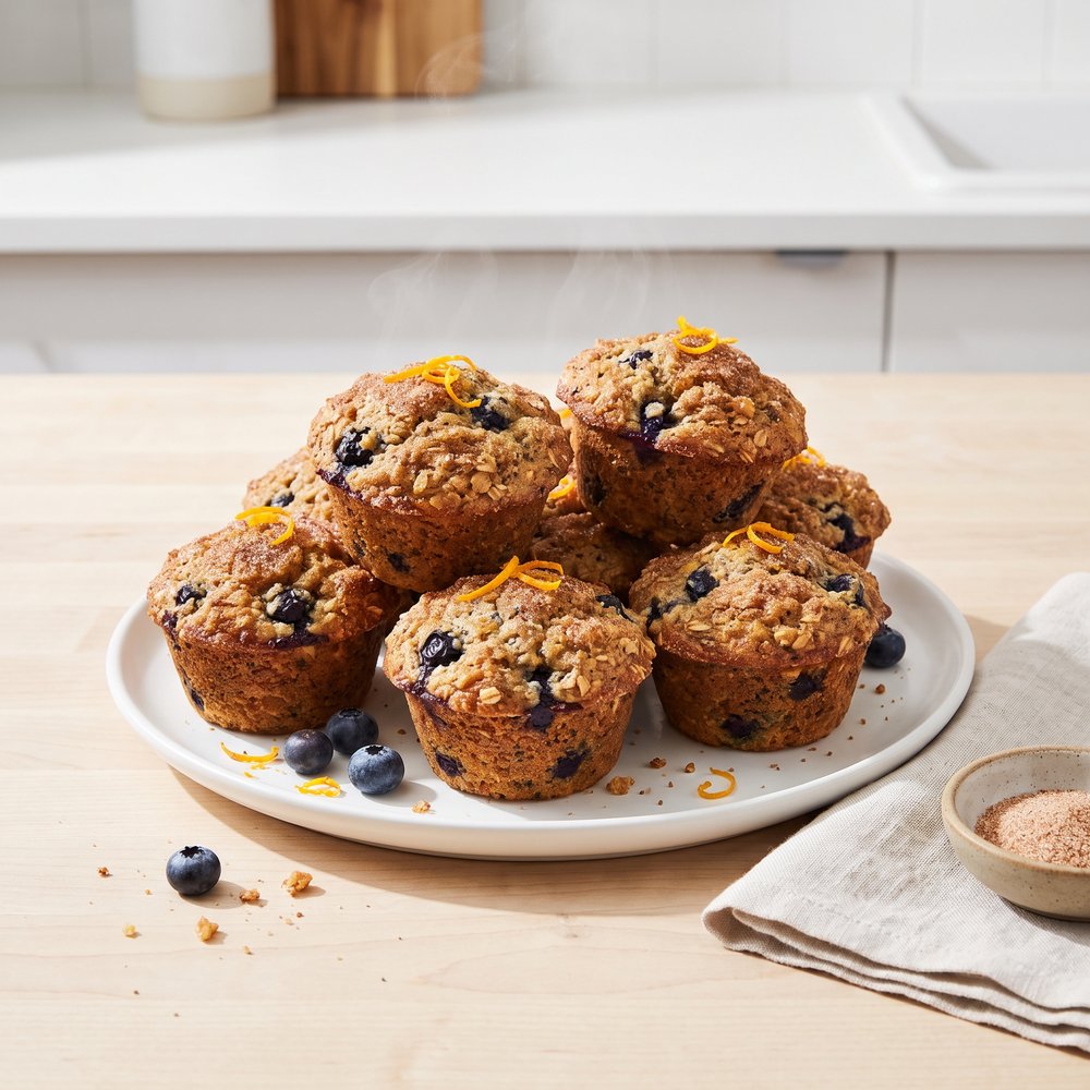 Blueberry Oatmeal Chia Seed Muffins