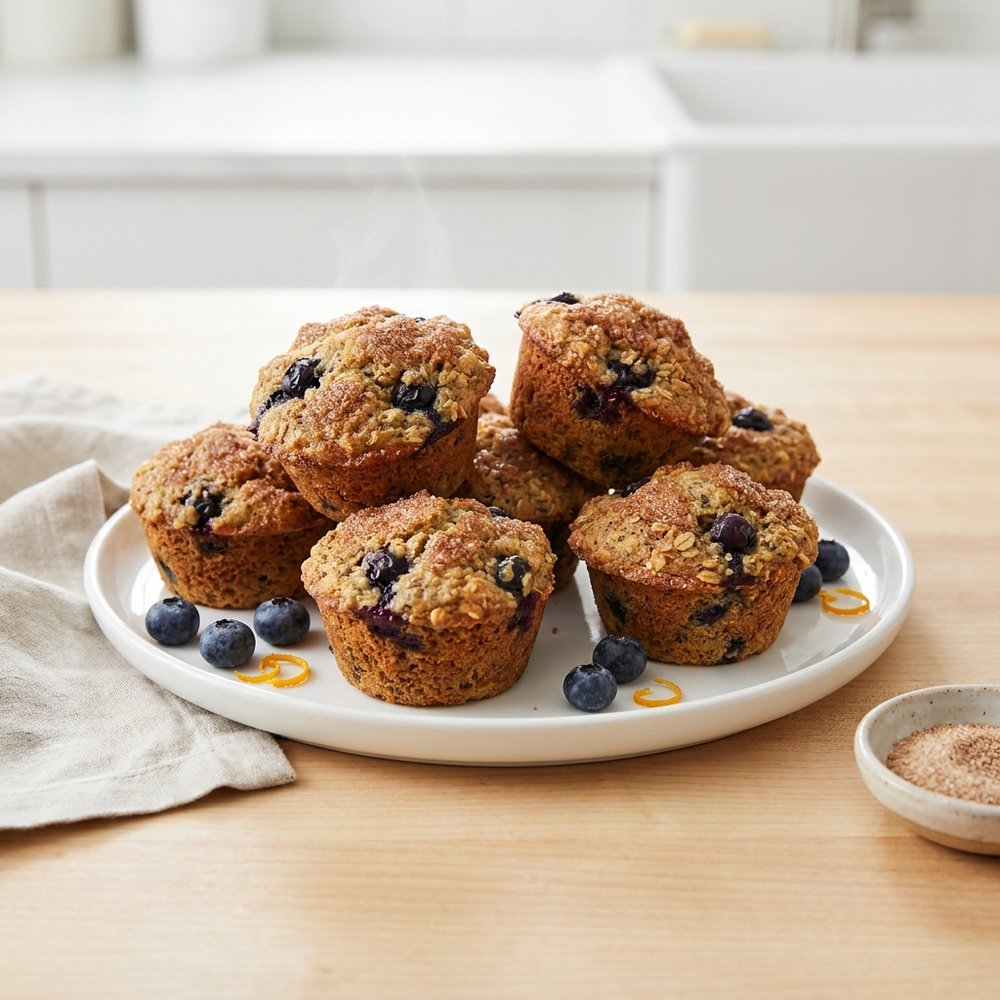 Blueberry Oatmeal Chia Seed Muffins