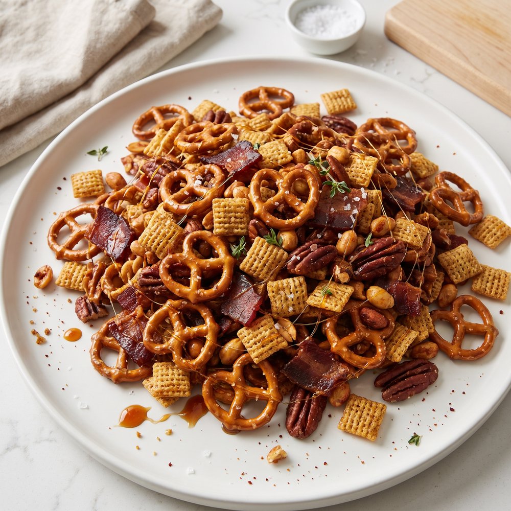 Bourbon-Caramel Bacon Snack Mix