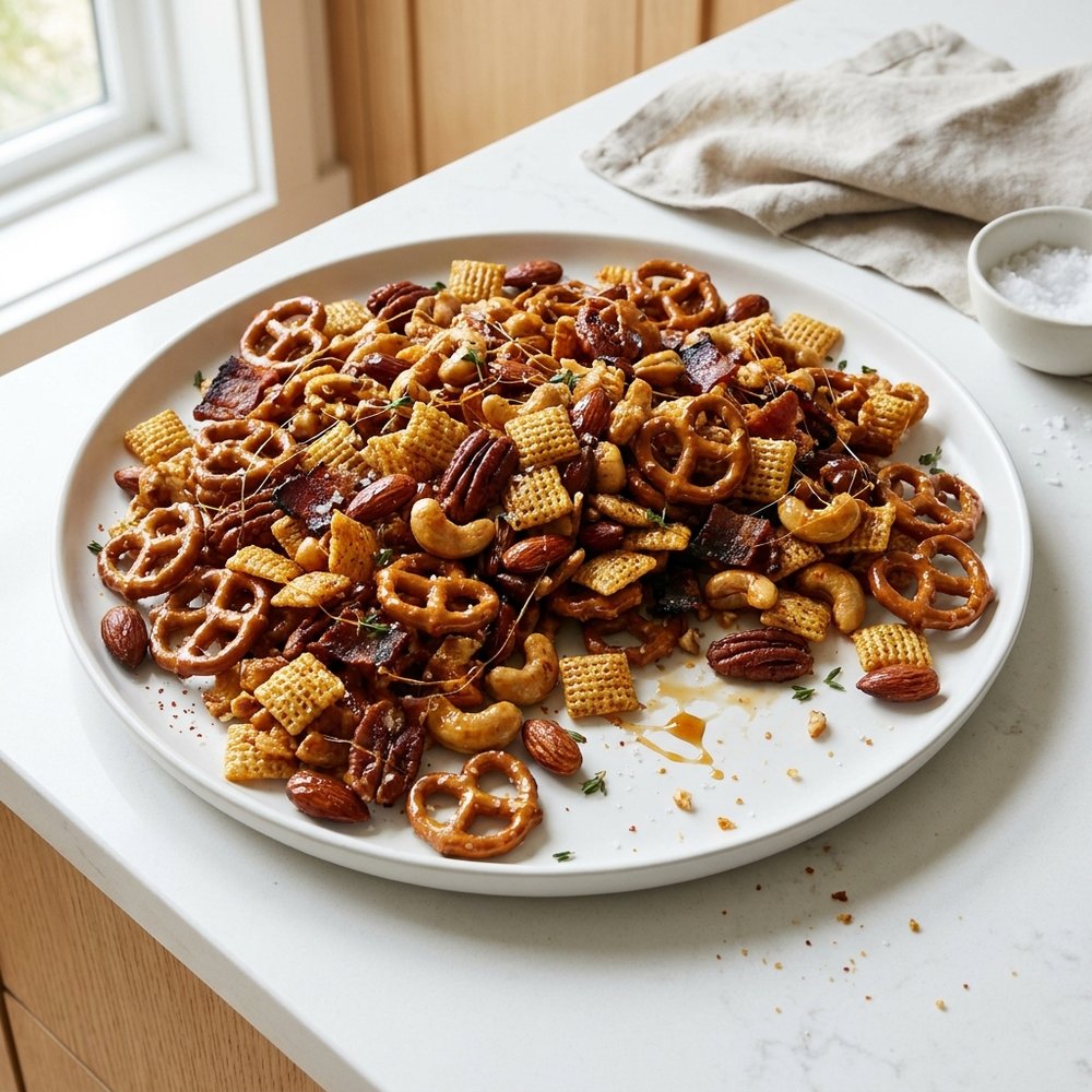 Bourbon-Caramel Bacon Snack Mix