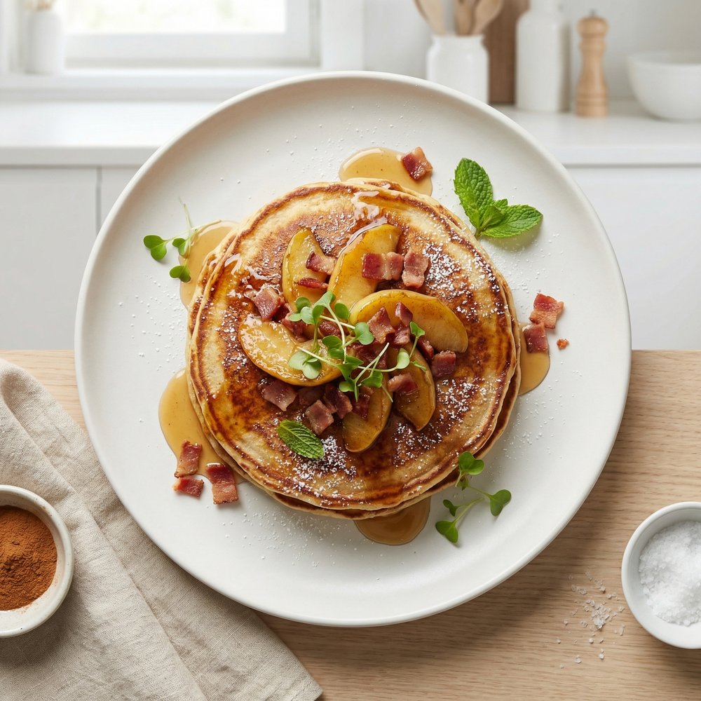 Bourbon Apple Pancakes with Crispy Bacon