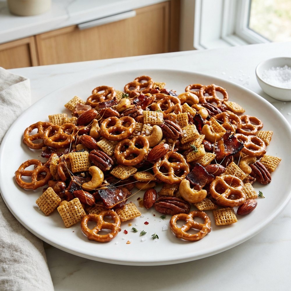 Bourbon-Caramel Bacon Snack Mix