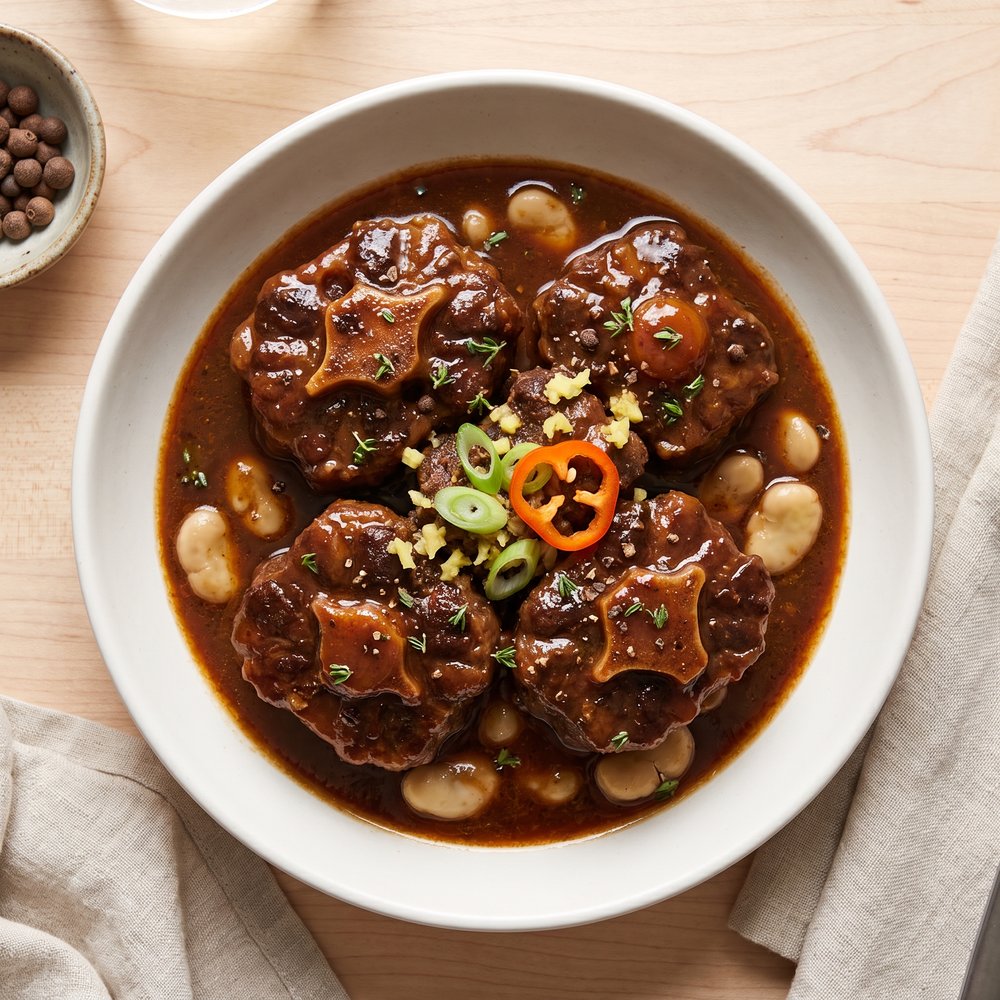 Braised Jamaican Oxtail with Broad (Fava) Beans