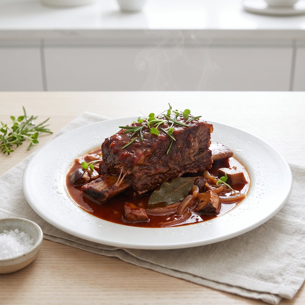Braised Short Ribs with Porcini, Tomatoes, and Onions