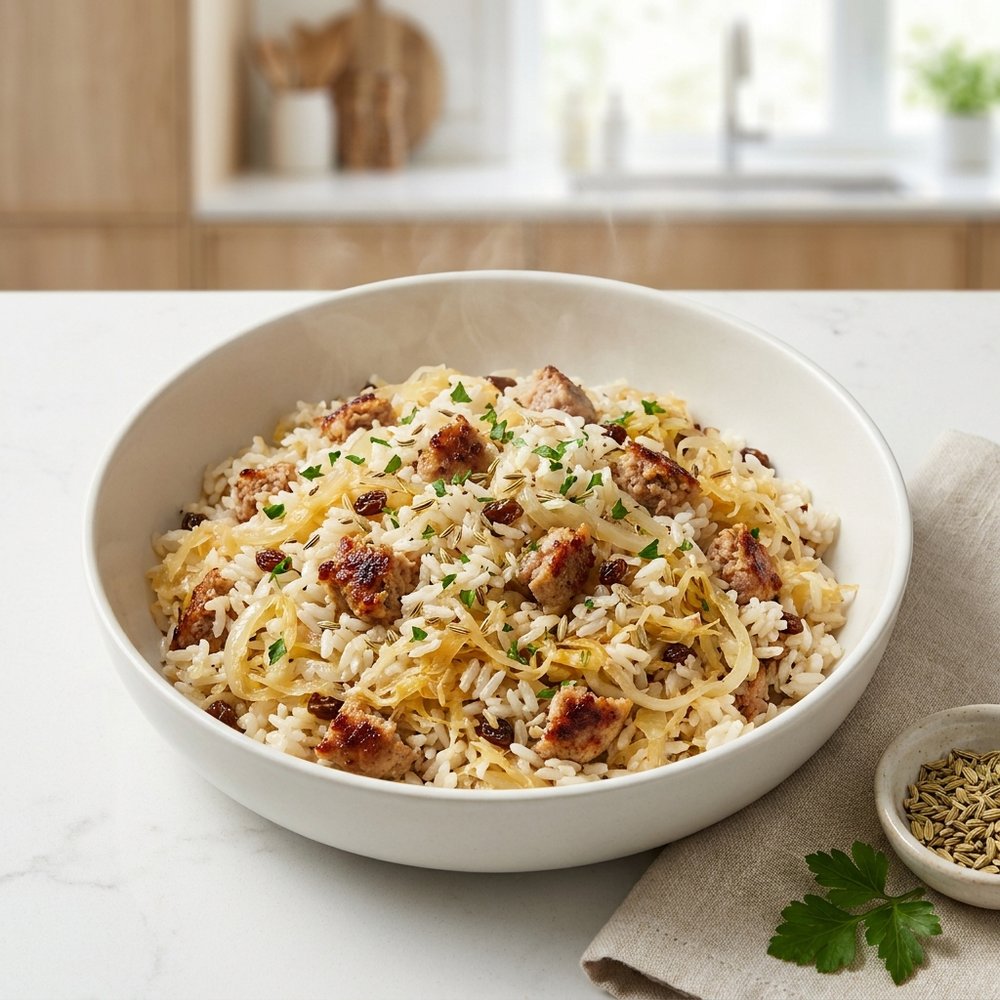 Bratwurst and Sauerkraut Rice Skillet