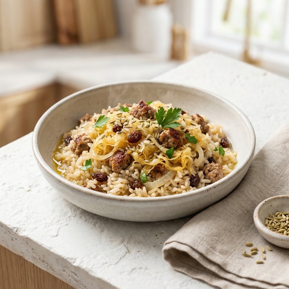 Bratwurst and Sauerkraut Rice Skillet