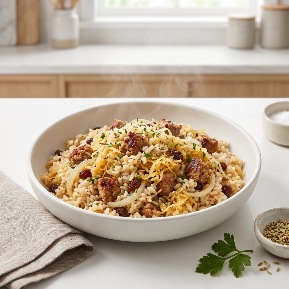 Bratwurst and Sauerkraut Rice Skillet
