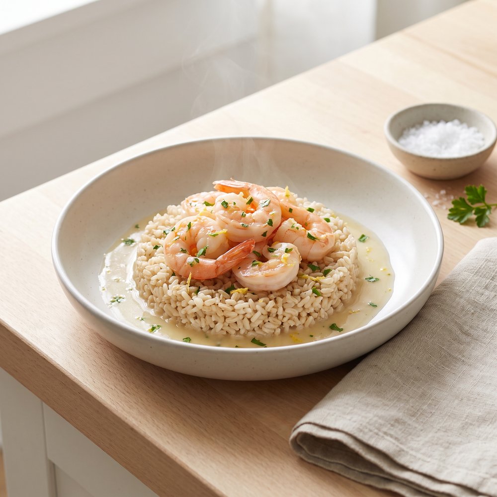 Bright Lemon-Garlic Shrimp with Brown Rice